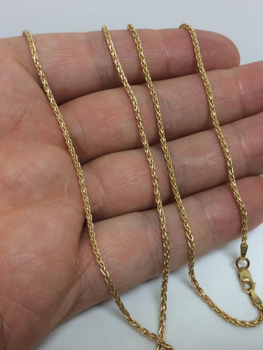 14K YELLOW Real Solid GOLD SKINNY Fancy Wheat Necklace  CHAIN  30 INCH   1.50MM